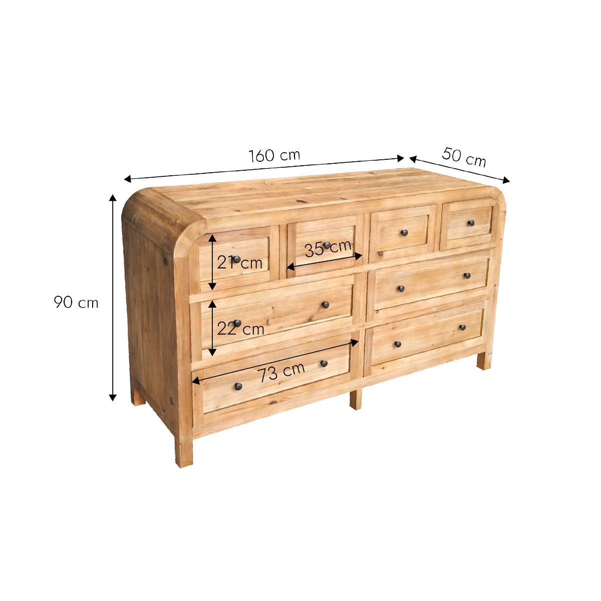 Commode 8 tiroirs en bois recyclé SIGRID bois clair, MADE IN MEUBLES