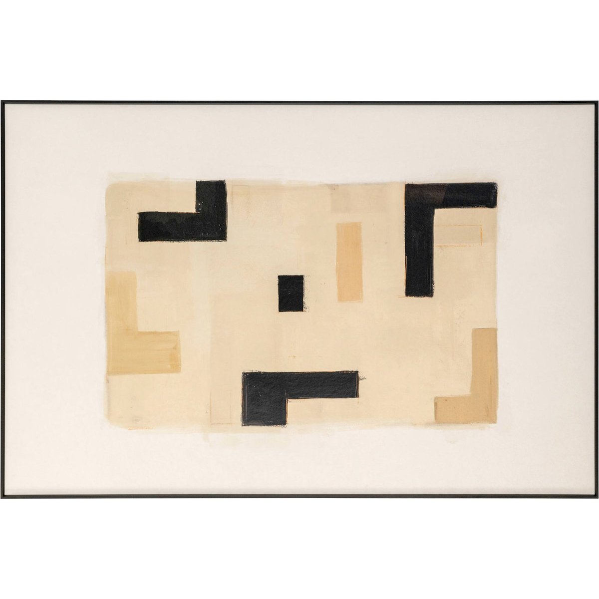 Toile murale rectangulaire en papier beige abstrait avec touches noires, RECOLLECTION