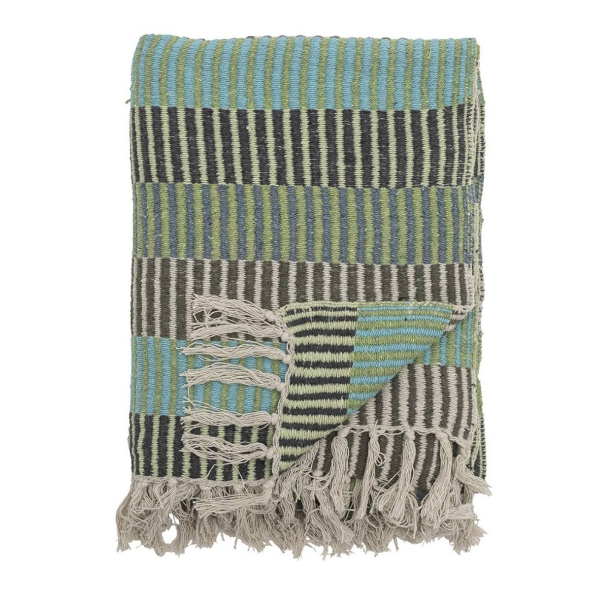 Plaid rayures coton recyclé  ISNEL vert, BLOOMINGVILLE