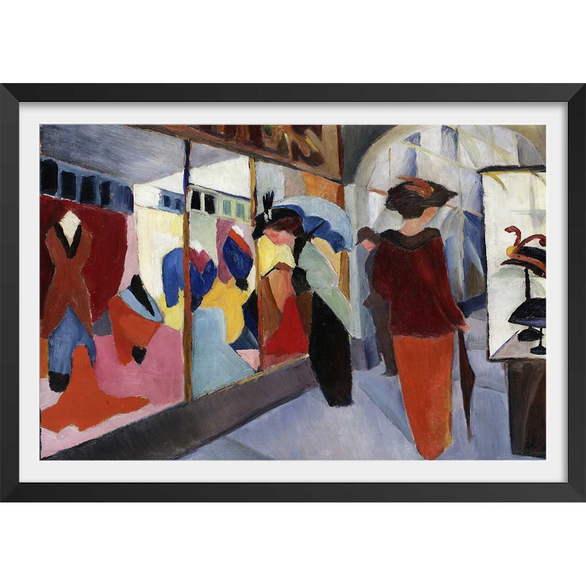 Poster La boutique de mode par August Macke affiche + cadre en bois - noir, HEXOA