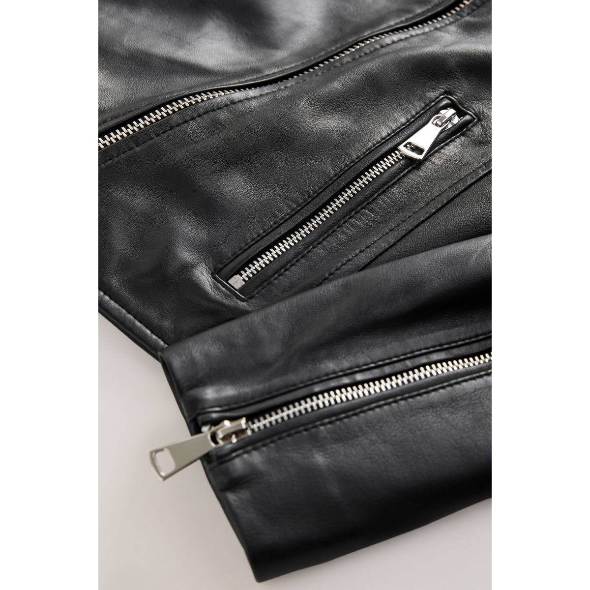 Veste motard en cuir véritable n. premium noir, NEXT