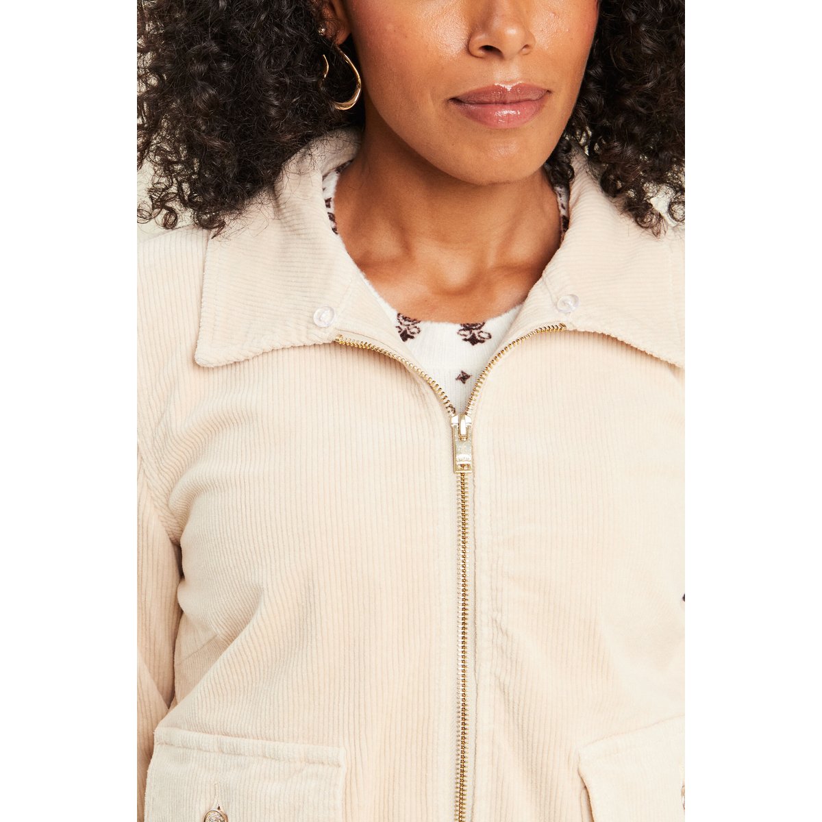 Blouson droit velours manches longues sable, BREAL