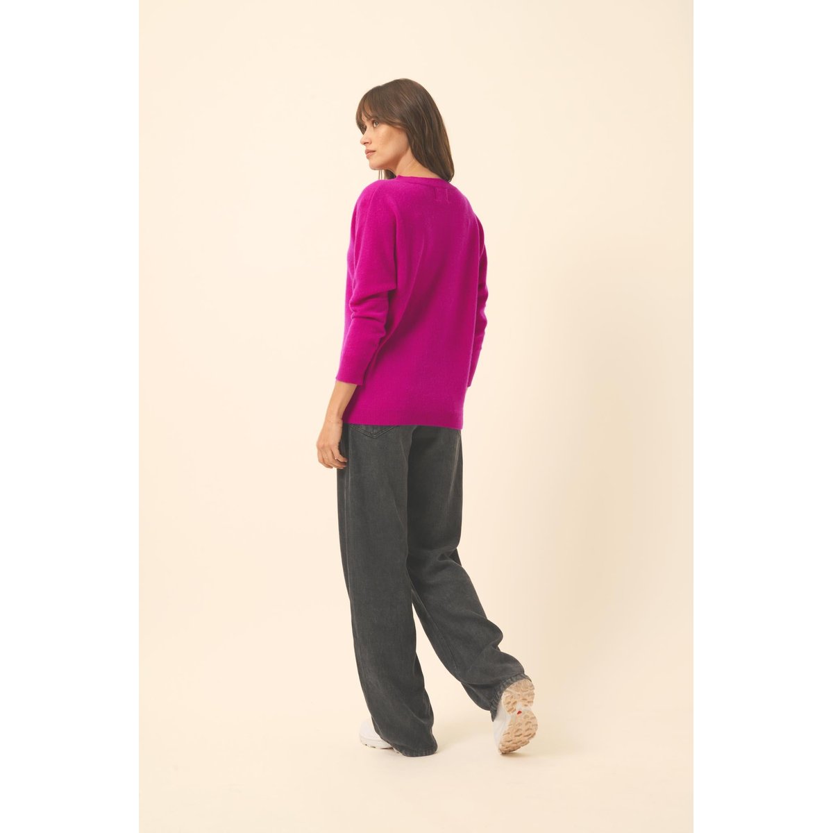 Pull Chauve Souris Violine Rebecca violet foncé, JUST CASHMERE