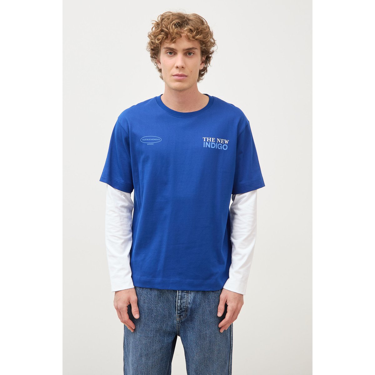 T-shirt ample en coton manches courtes bleu electrique, BONOBO