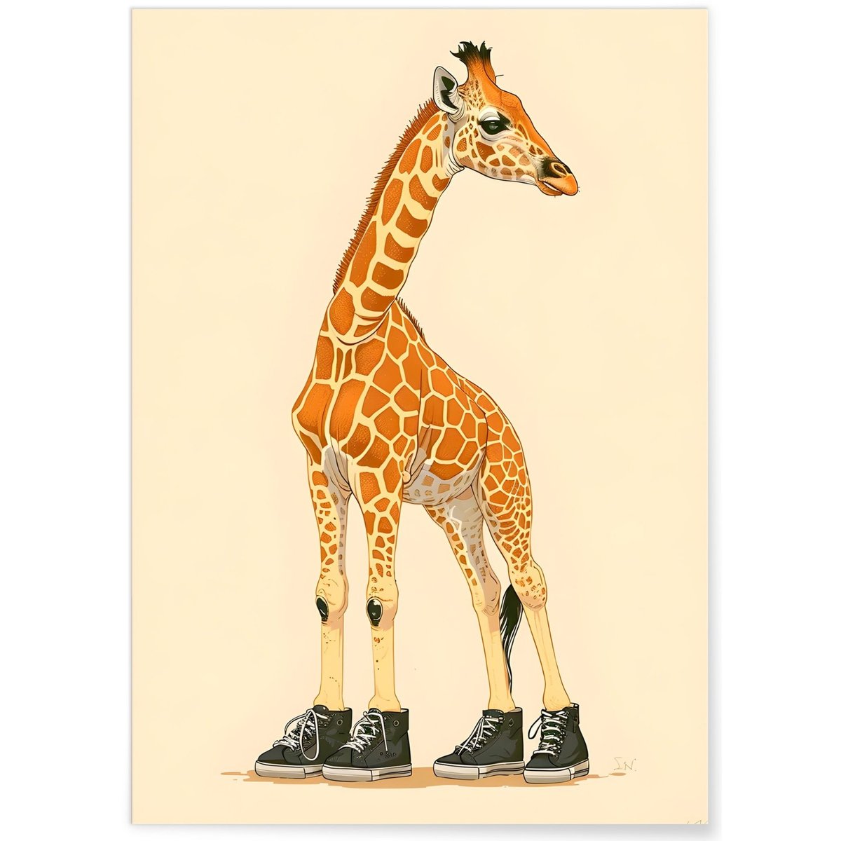 Affiche La girafe en baskets blanc, L'AFFICHERIE