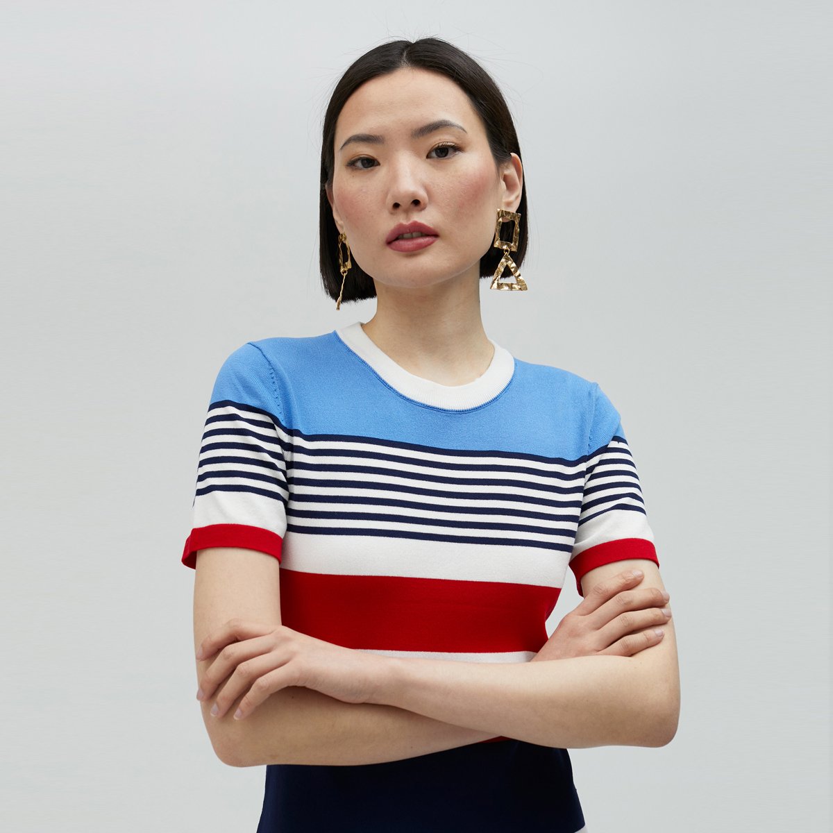 Robe moulante avec manches courtes bleu marine, LOLA CASADEMUNT