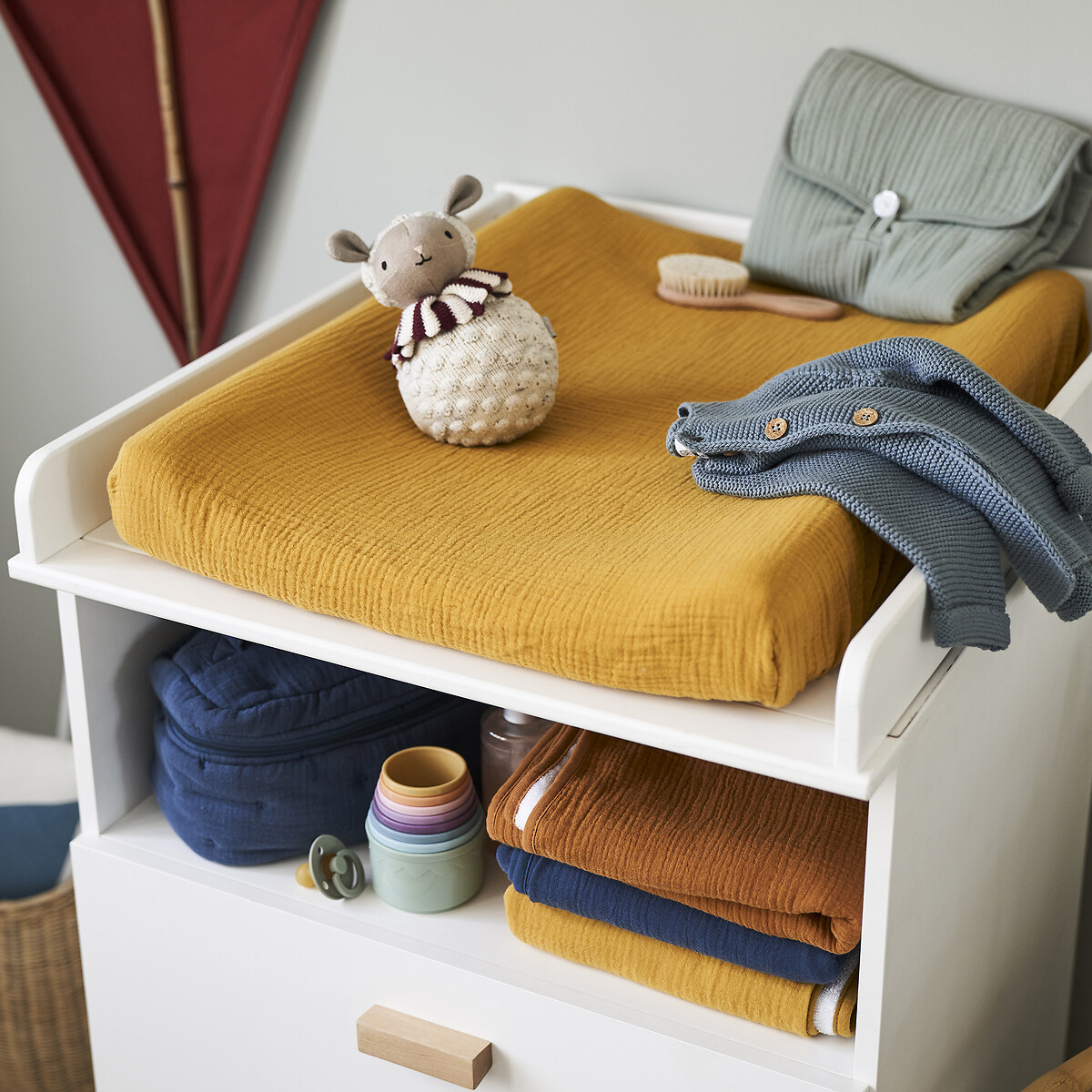 Matelas à langer nomade gaze de coton, Kumla jaune moutarde, LA REDOUTE INTERIEURS