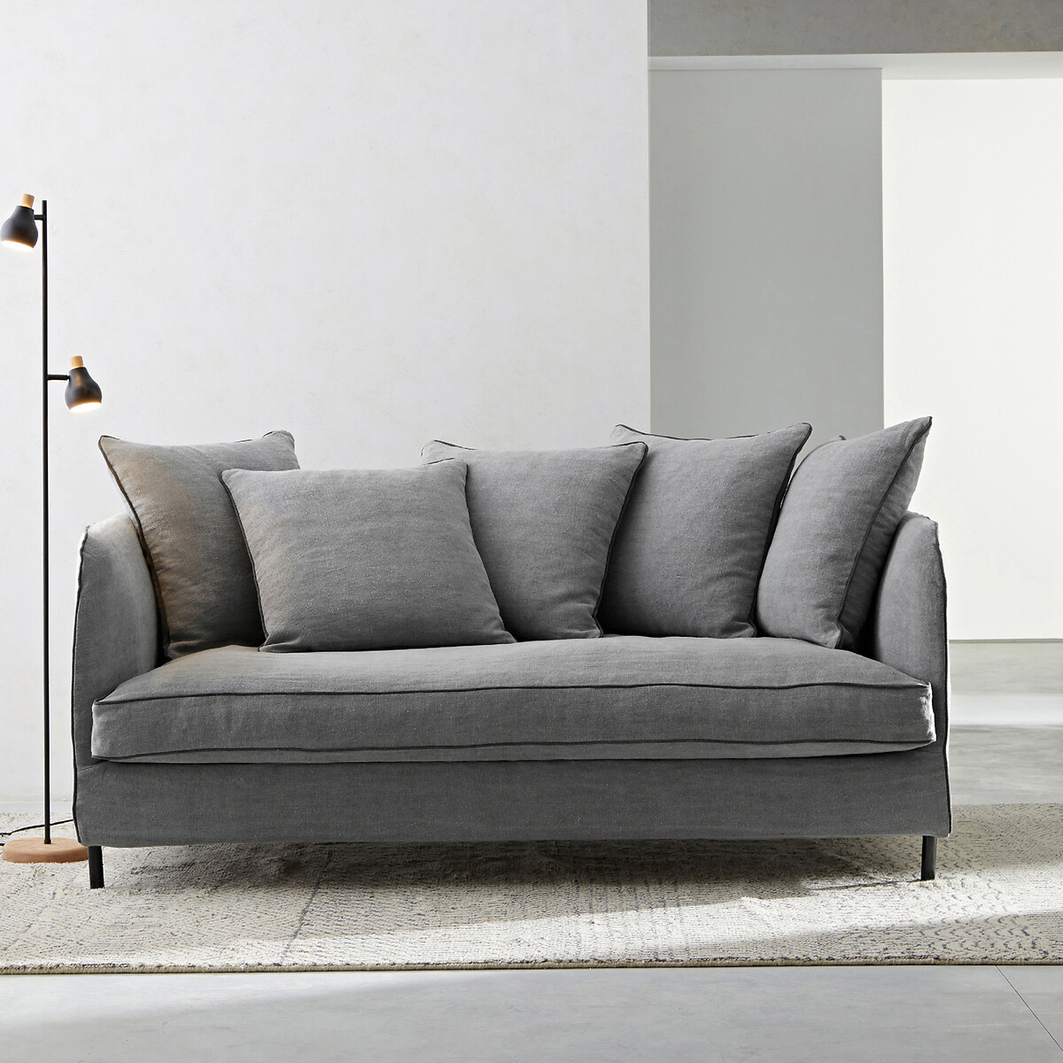 Tapis en laine, noué main, Fatonia ecru + gris + bleu, AM.PM