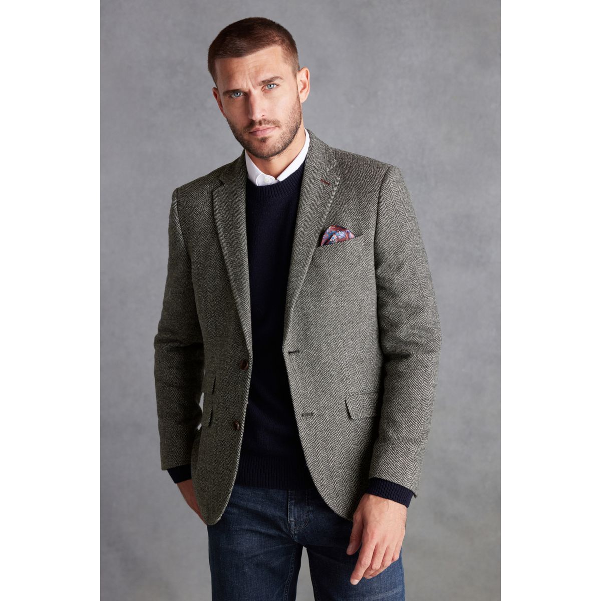 Blazer à chevrons coupe droite gris, NEXT