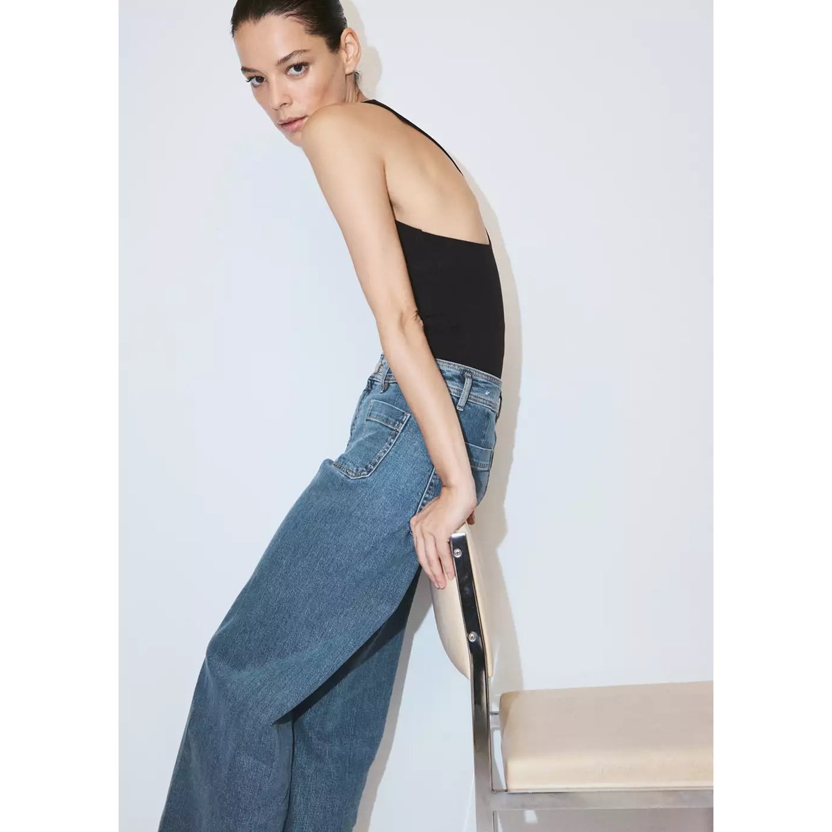 Jean large taille haute bleu moyen, MANGO