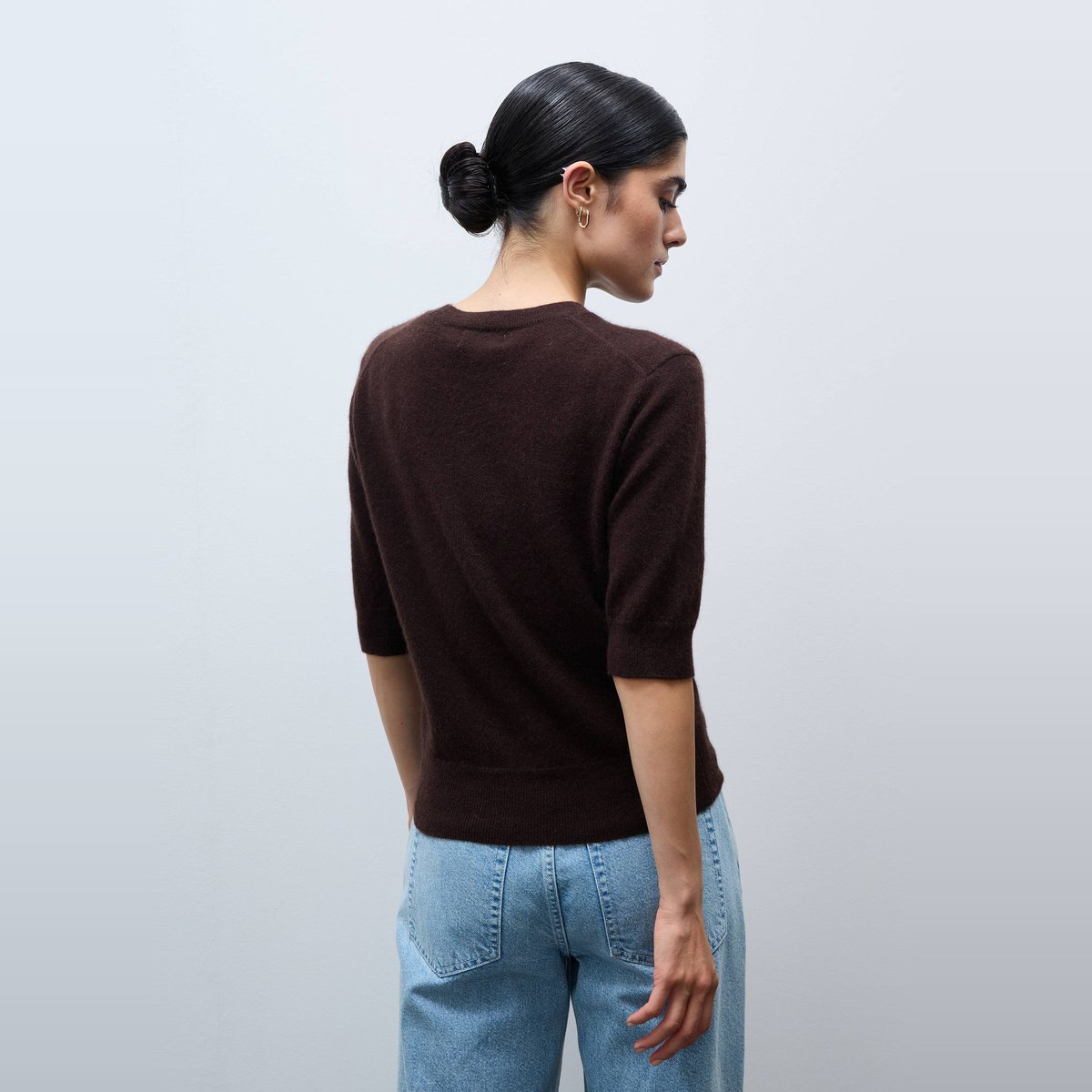 Pull uni manches courtes en 100% cachemire ourson, MONOPRIX