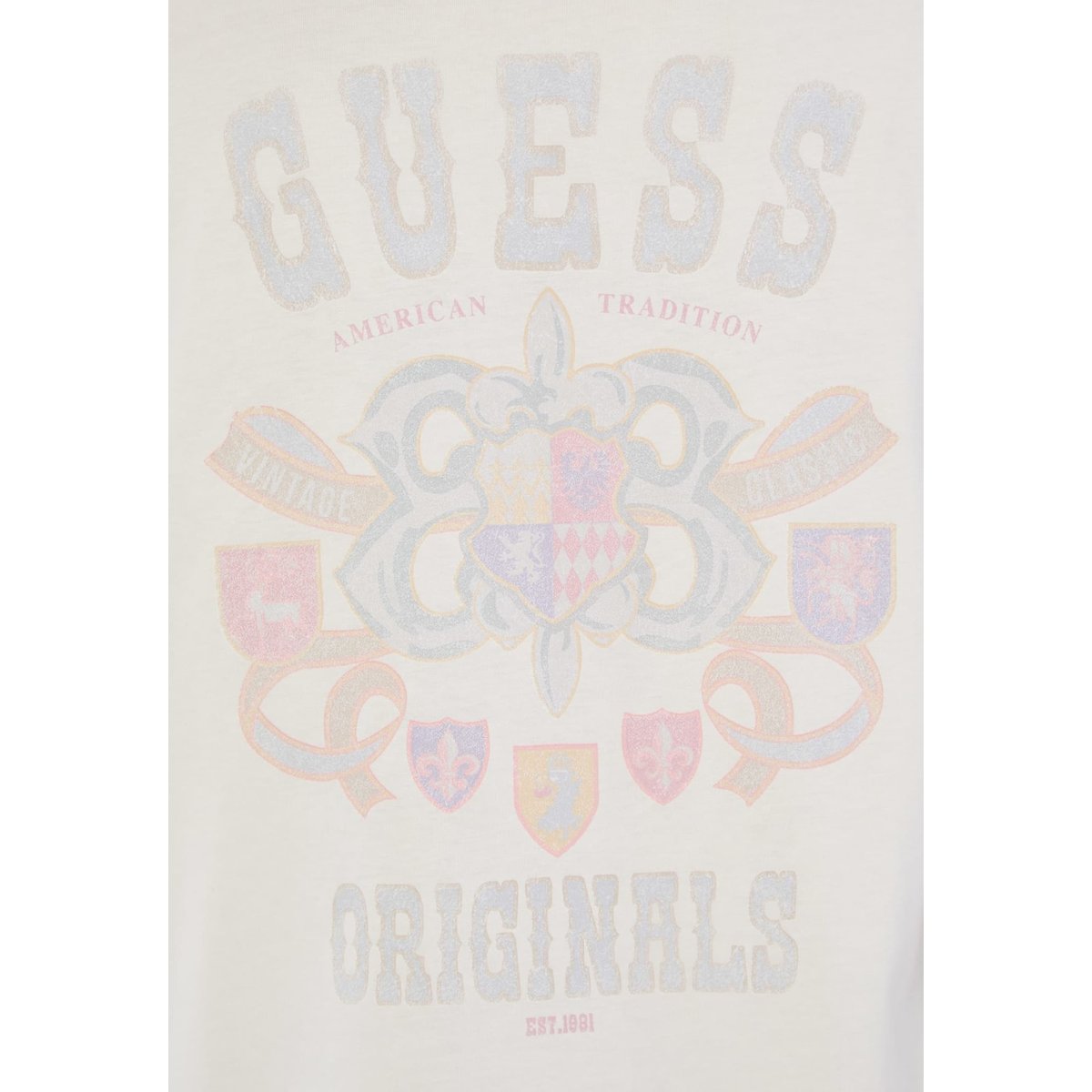 T-Shirt Logo Frontal crème, GUESS