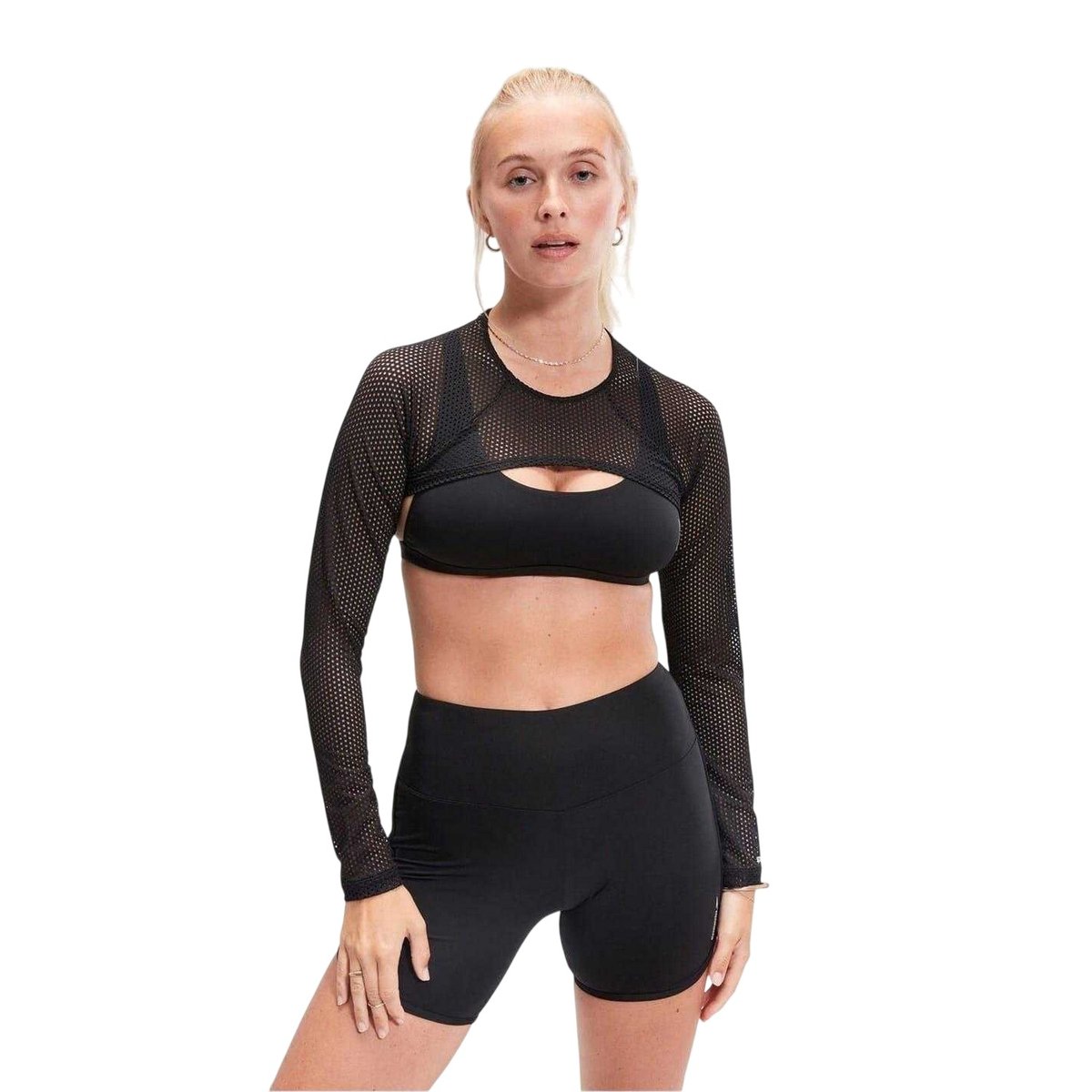 Haut de sport court et cintré en maille à manches longues multicolore, SPEEDO