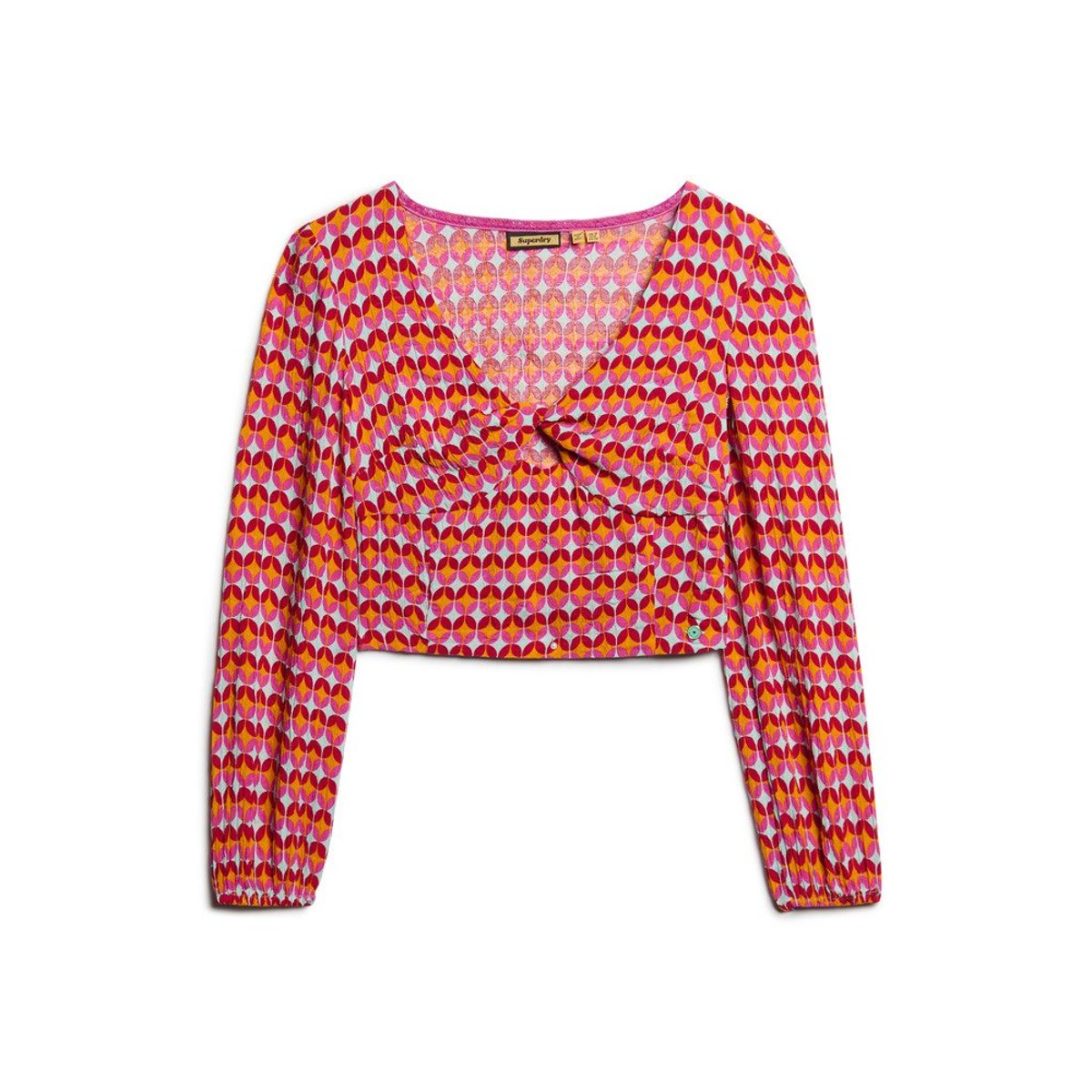 Top court tissé à manches longues rose géo années 70, SUPERDRY