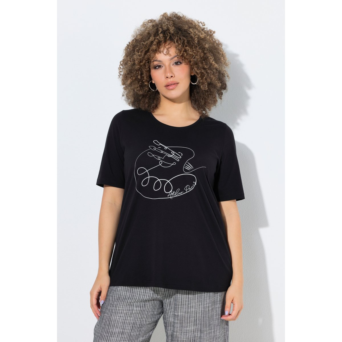 T-shirt motif imprimé, coupe Classic Fit noir, ULLA POPKEN