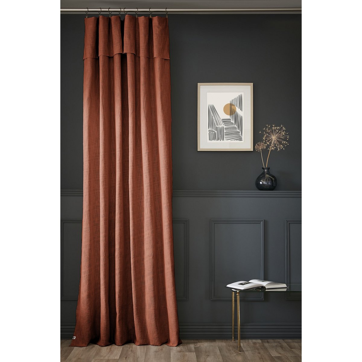 Rideau ajustable + 8 anneaux pince Sixtine ardoise, EDEN