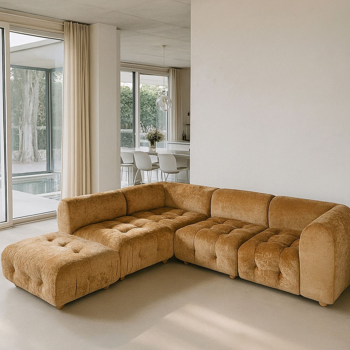 Canapé d'angle en velours pané, TWIGGY ocre, NOW'S HOME