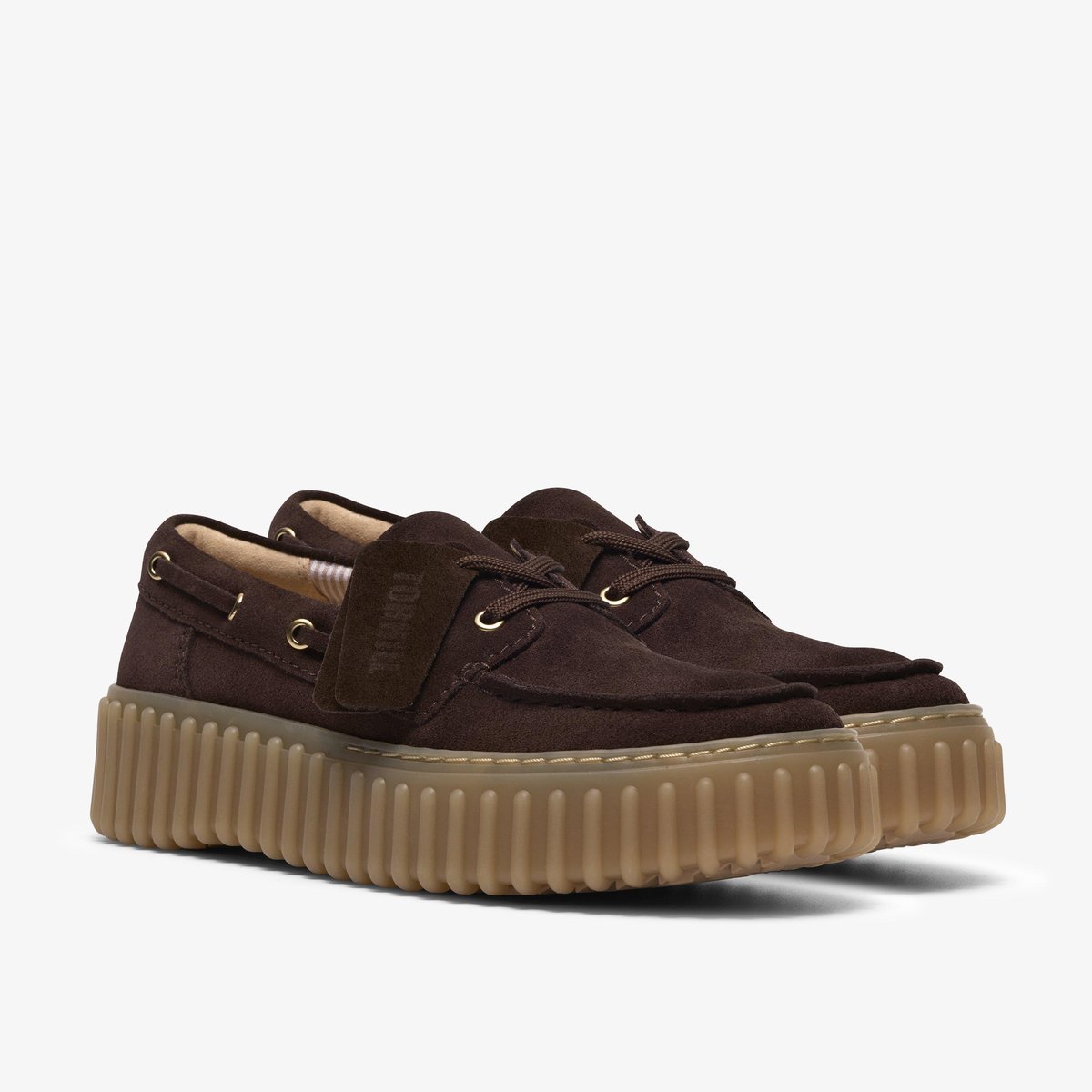 Derbies richelieus Suède TORHILL BOAT marron foncé, CLARKS