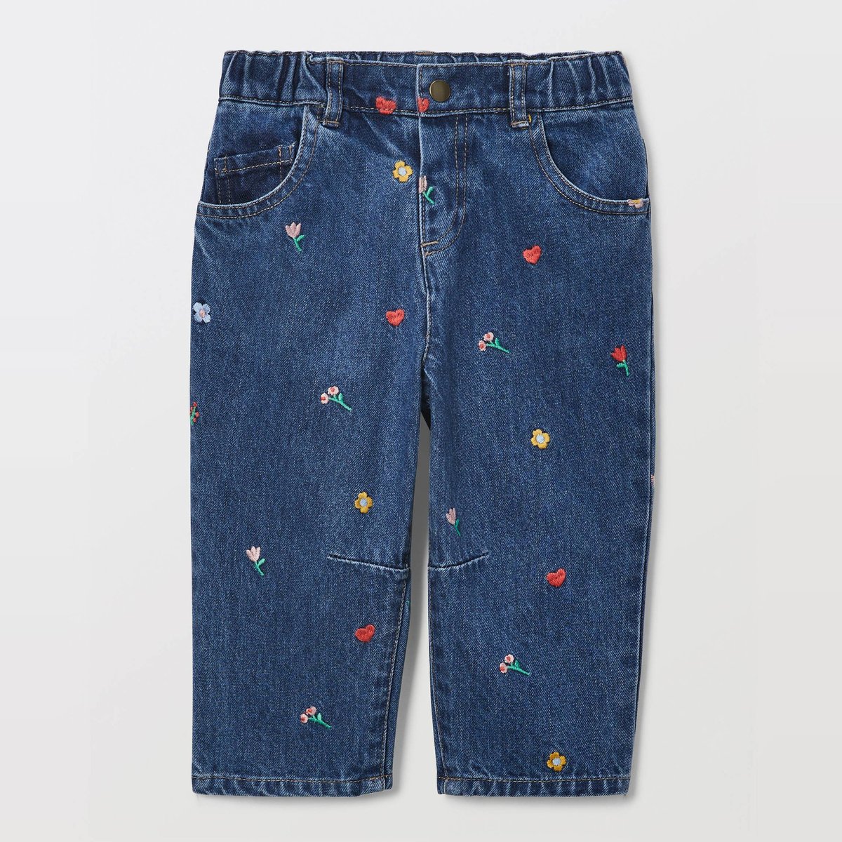 Jean taille élastique brodé en coton BIO GOTS multi co, BOUT'CHOU