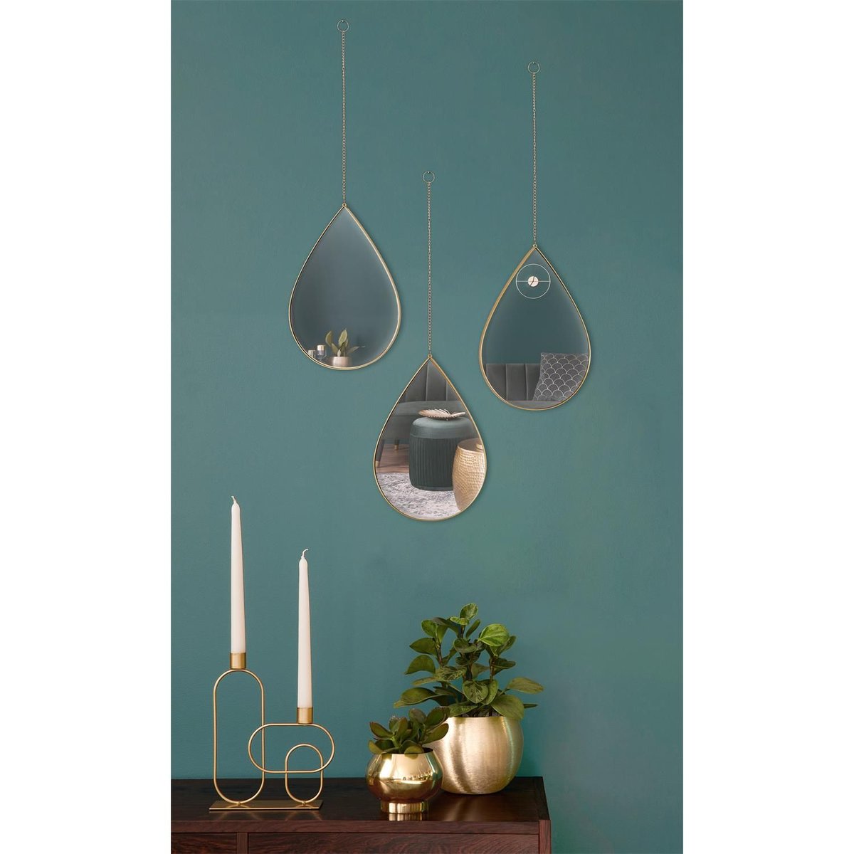Ensemble de 3 miroirs gouttes suspendus SIXTE or, THE HOME DECO FACTORY