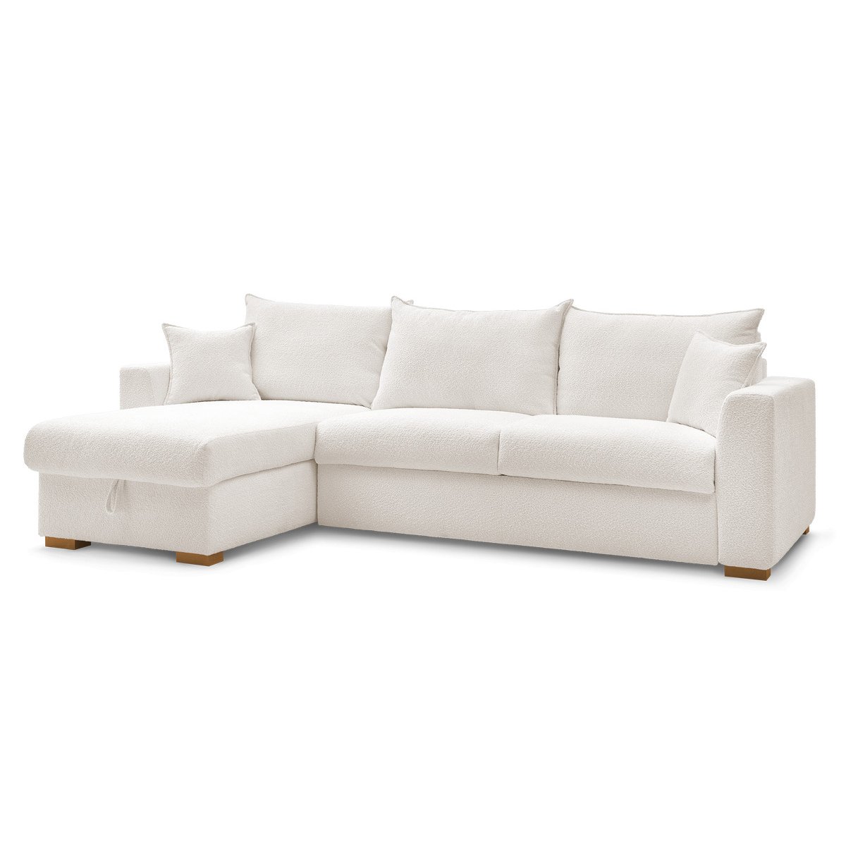 Canapé lit 3 places en tissu bouclette couchage 160x200 cm, AUGUSTIN blanc, BOBOCHIC