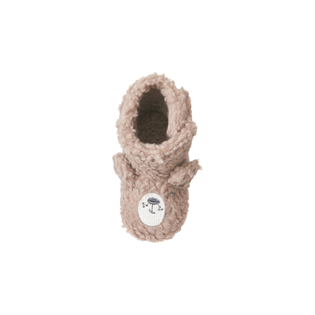 Sherpa Slippers with Velcro and Bear Embroidery beige, LA REDOUTE COLLECTIONS