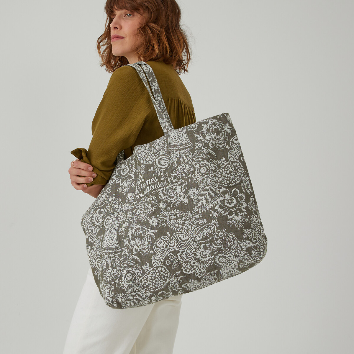 Tote bag co-créé La Redoute x Solfa, 4ème édition kaki + blanc cassé, LA REDOUTE COLLECTIONS