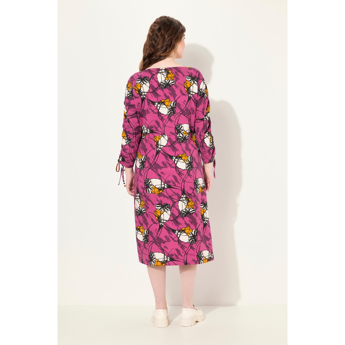 Robe midi en jersey de coton bio. Encolure fuchsia, ULLA POPKEN