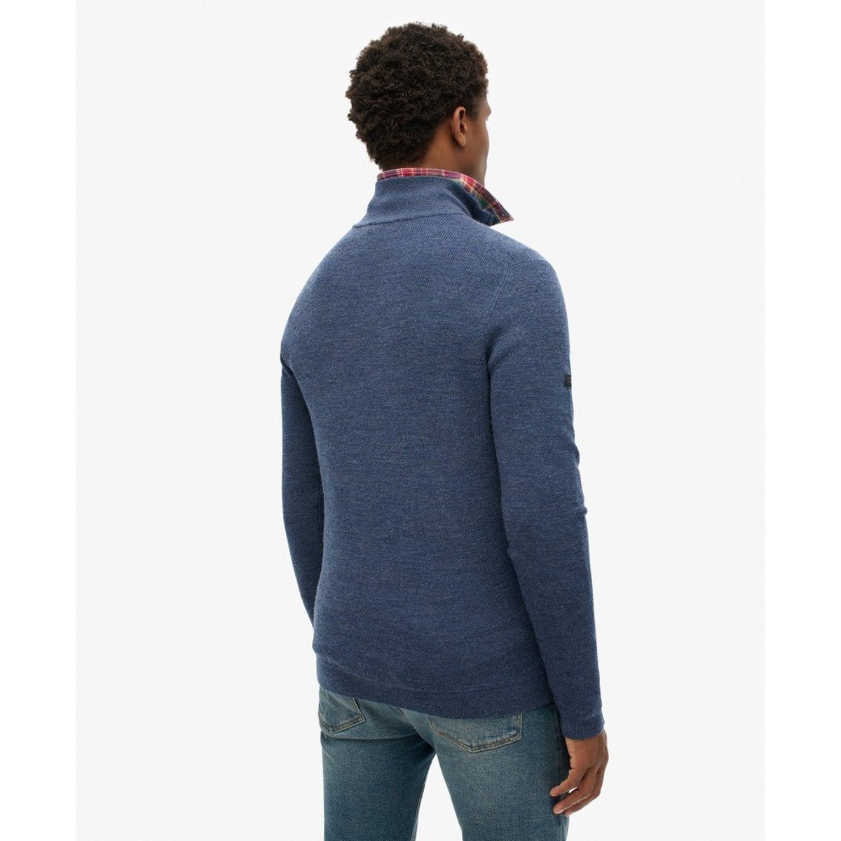 Pull semi-zippé en laine mérinos bleu marine intense, SUPERDRY