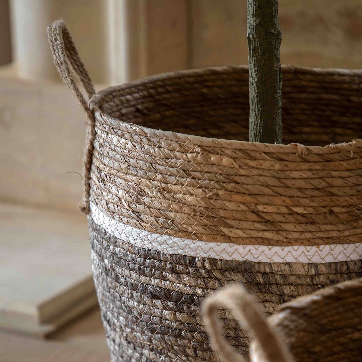 Set of 2 Woven Storage Baskets in Contrast Stripe natural, ÉDITÉ