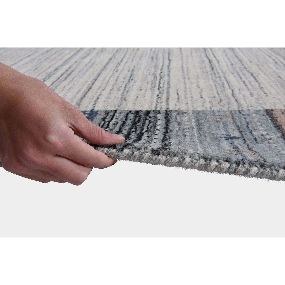 Tapis gabbeh Nebraska, tissé main en laine gris, THEKO