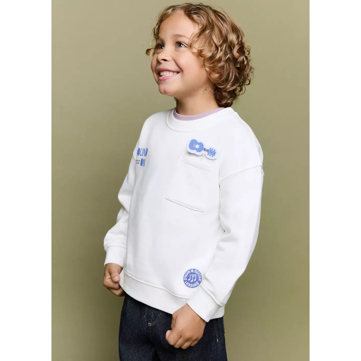 Sweat en coton 100 % imprimé blanc, MANGO BABY