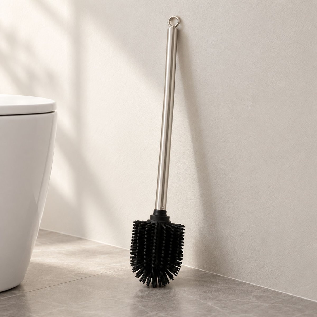 Balayette WC avec manche en métal argent, HOME MAISON