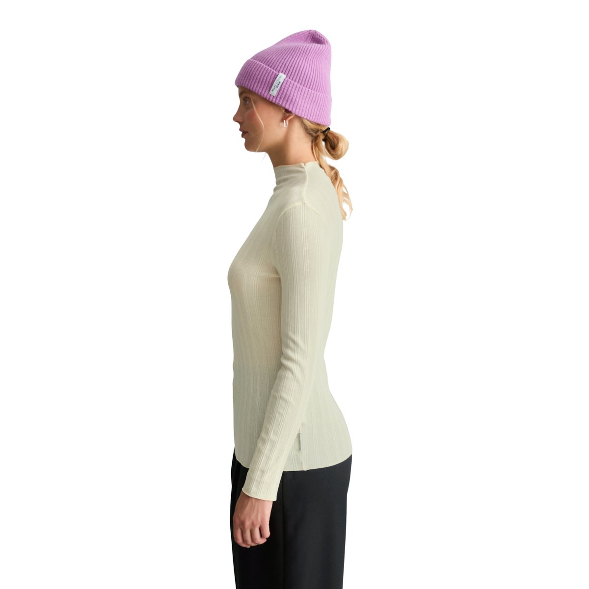 T-shirt à manches longues côtelé, coupe ajustée en jersey de coton extensible blanc, MARC O’POLO DENIM
