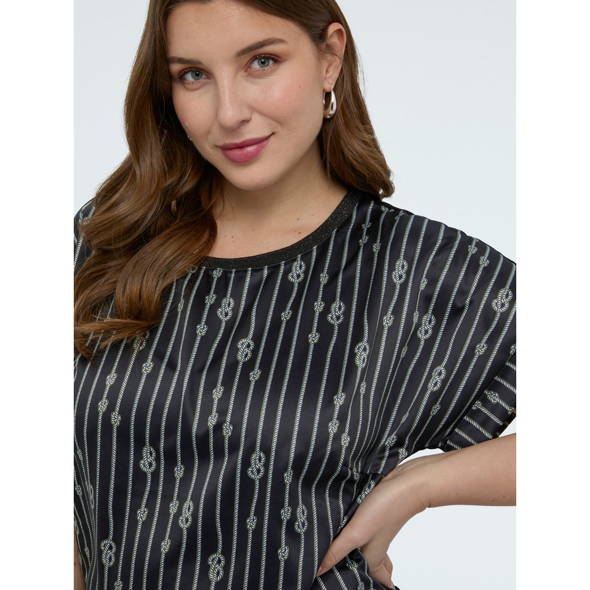 T-shirt bimatière fantaisie nœuds noir, FIORELLA RUBINO
