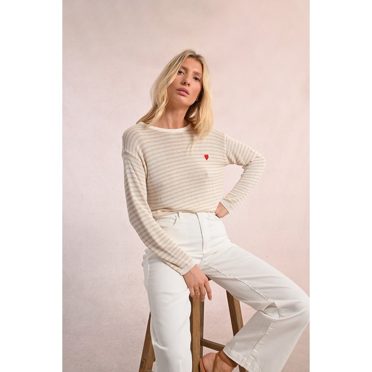 Navy Jumper with Wrapover Back beige striped/white, MOLLY BRACKEN