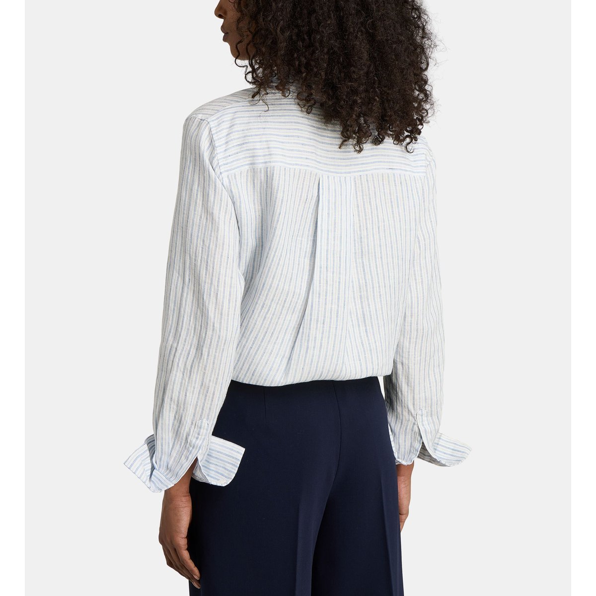 Chemise droite manu à rayures coton bleu et écru, JODHPUR