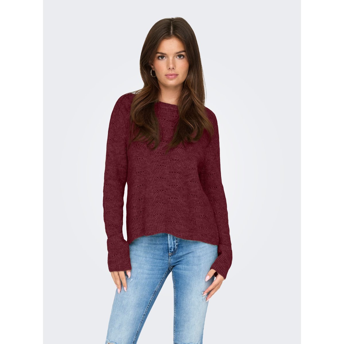 Pull col rond grosse maille cabernet, ONLY