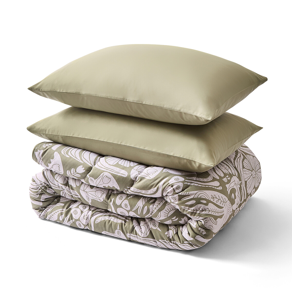 6 Tog Coverless Duvet And Pillowcase Set Olive Meadow olive, NIGHT LARK