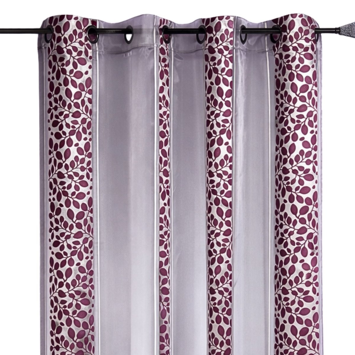 Voilage organza jacquard à motif feuillage prune, HOME MAISON