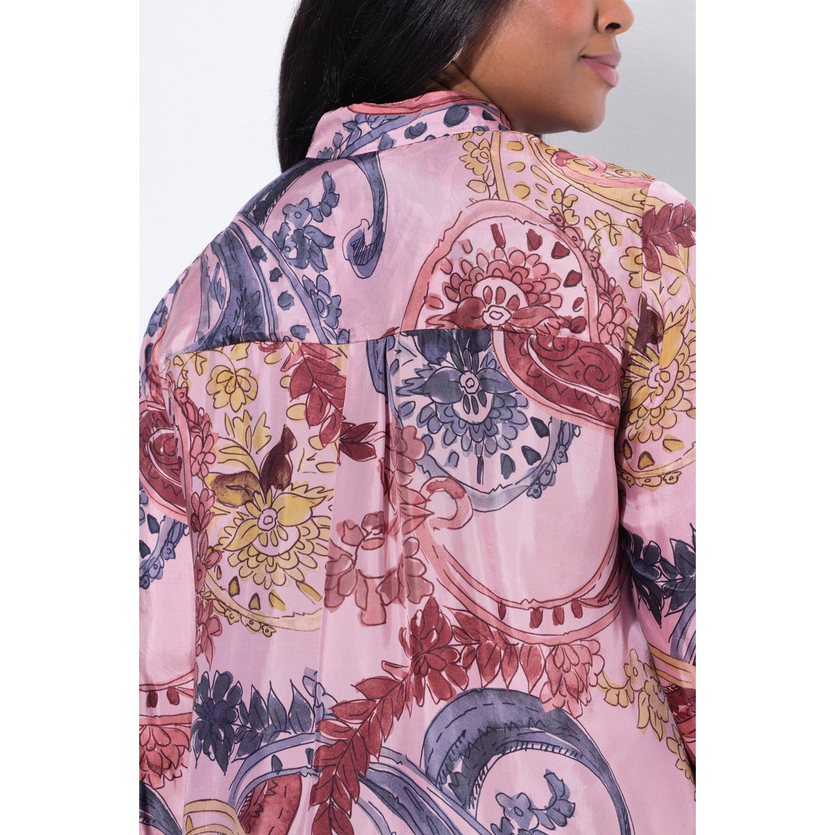 Chemisier en cupro motif à fleurs rose, ULLA POPKEN