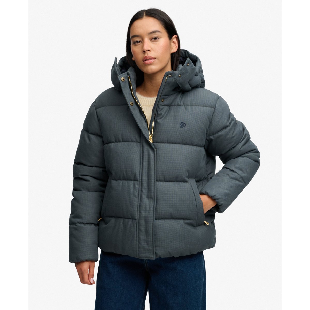 Doudoune à Carreaux Premium à Capuche carreaux olive/marine, SUPERDRY