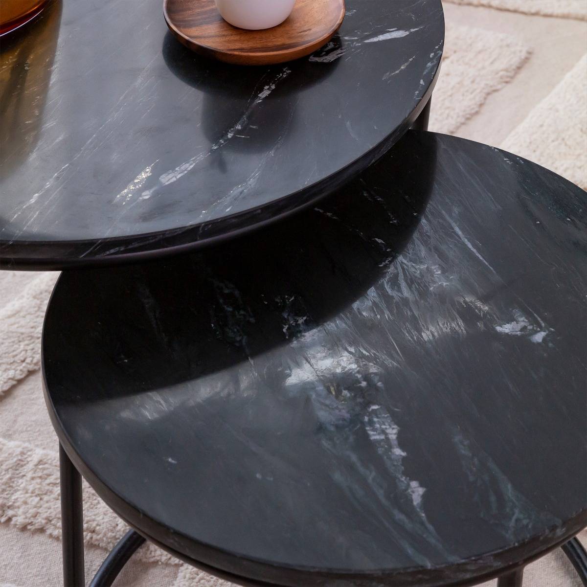 Table basse gigogne en marbre ronde JOE noir, MADE IN MEUBLES 