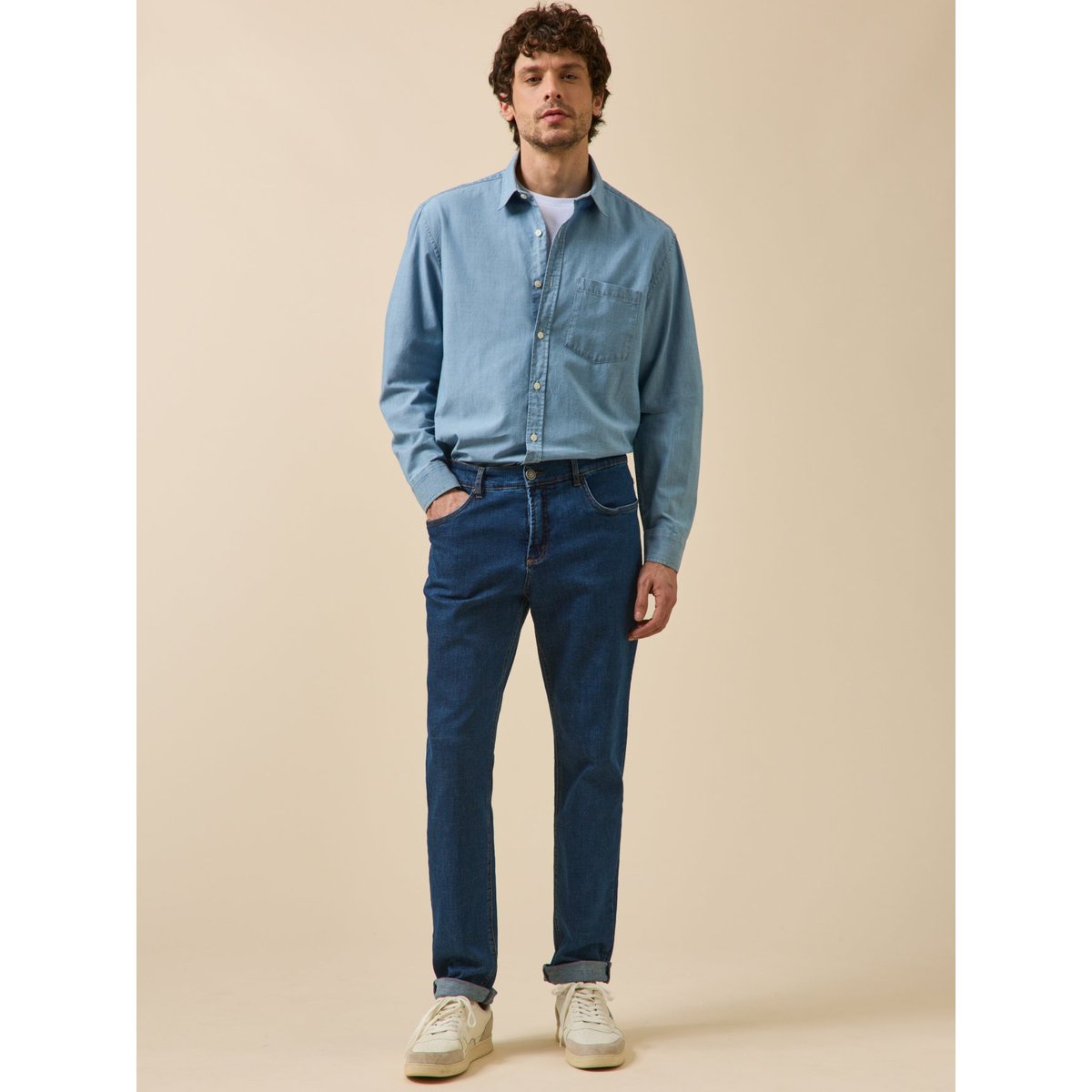 Chemise chambray  coupe contemporaine denim bleach, CYRILLUS