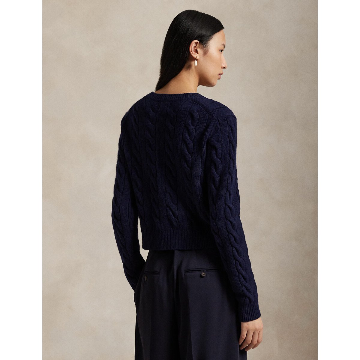 Cárdigan de cuello redondo con punto trenzado, 80% lana, 20% cachemira azul marino, POLO RALPH LAUREN