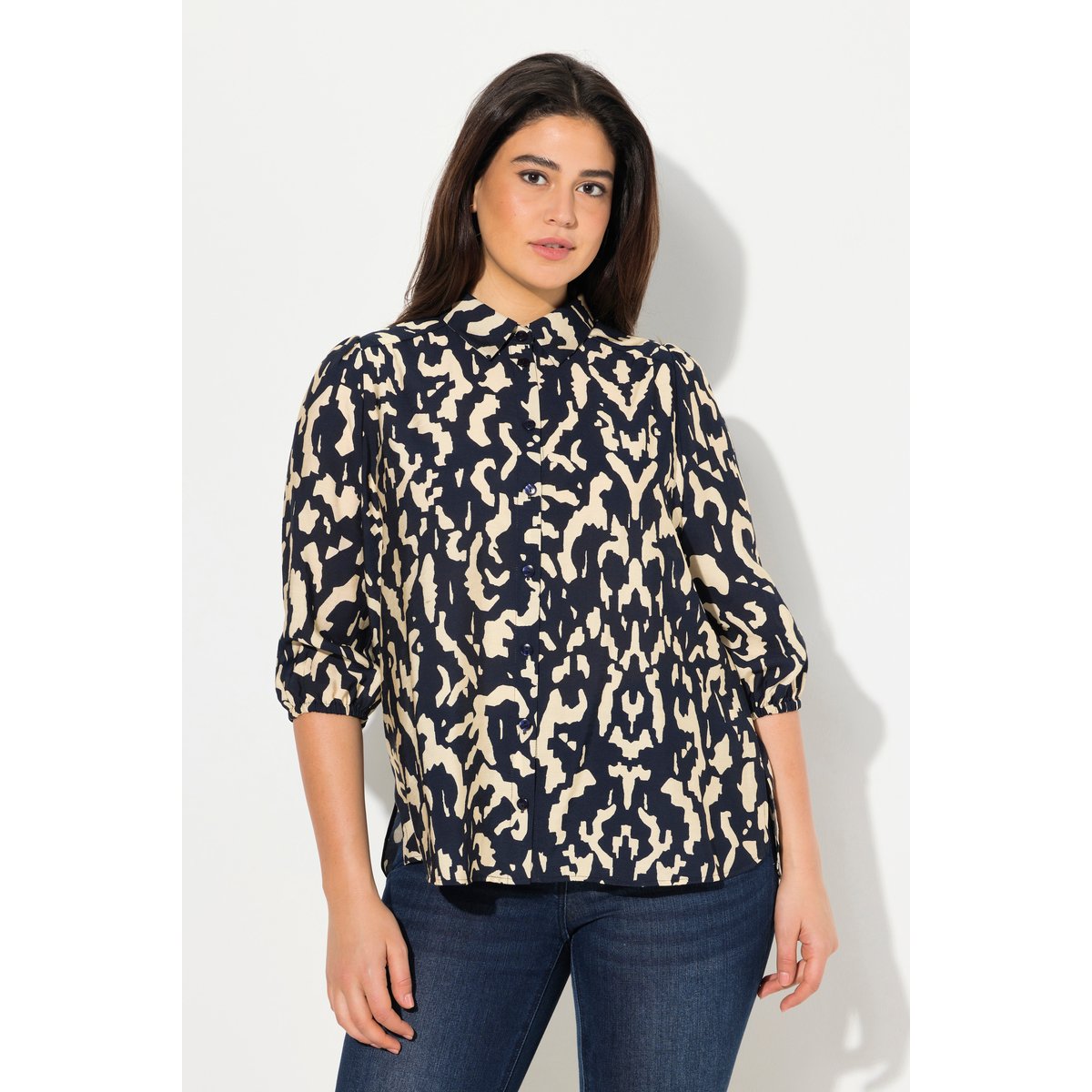 Blouse oversize, col chemise et manches 3/4 champagne clair, ULLA POPKEN