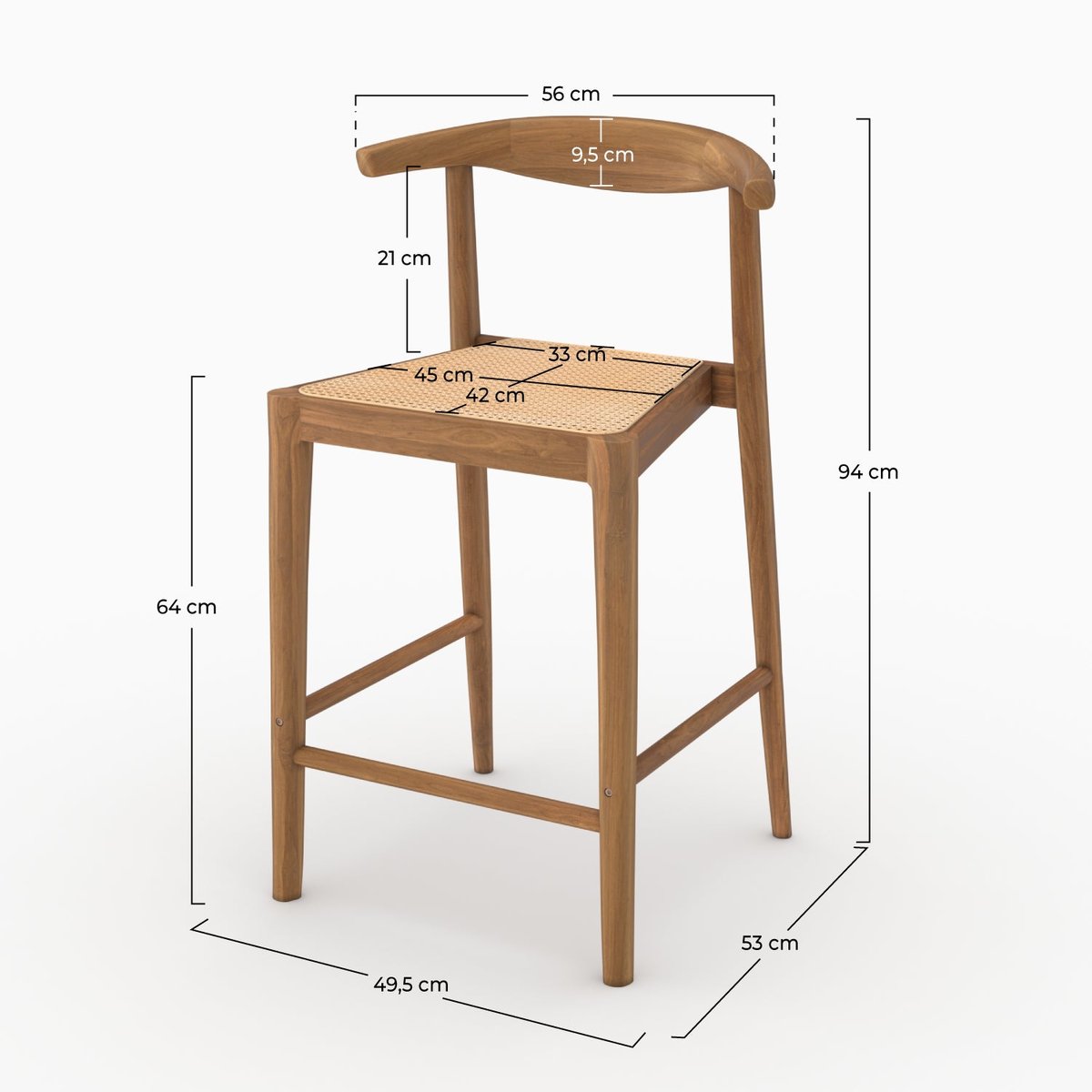 Lot de 2 chaises pour îlot central en bois de teck vernis et cannage - ALIA marron, MAISON PAVANE