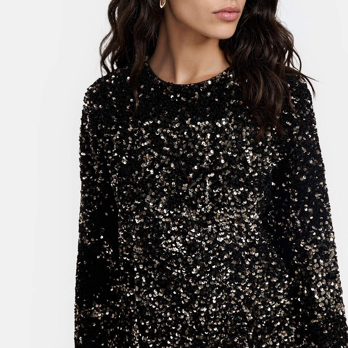 Robe courte, à sequins, manches longues noir/mordoré, LA REDOUTE COLLECTIONS