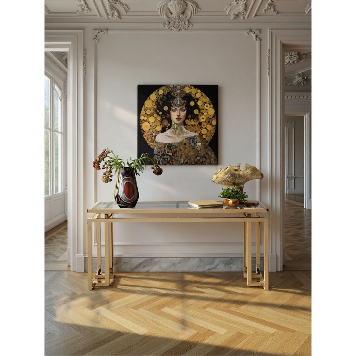 Tableau en verre Art Nouveau Lady 3D 80x80cm or, KARE DESIGN