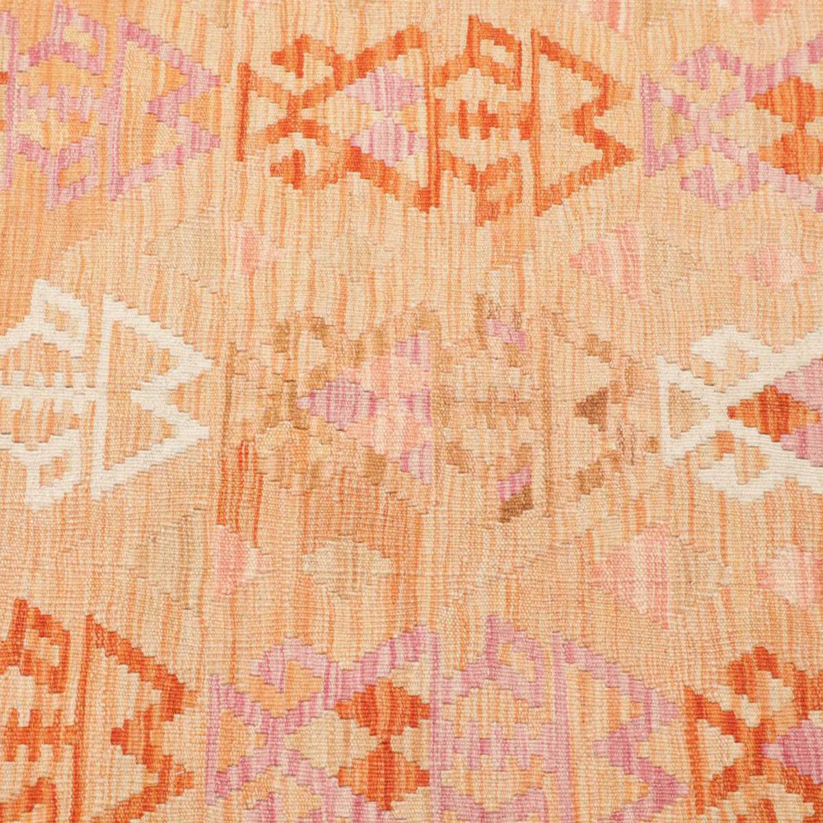 Tapis kilim au motif ethnique, tissé plat authentique, KILIM 54 orange, crème, rose, UN AMOUR DE TAPIS